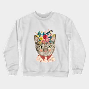 Grey Cat with Flower Crown. Animal lover art Crewneck Sweatshirt